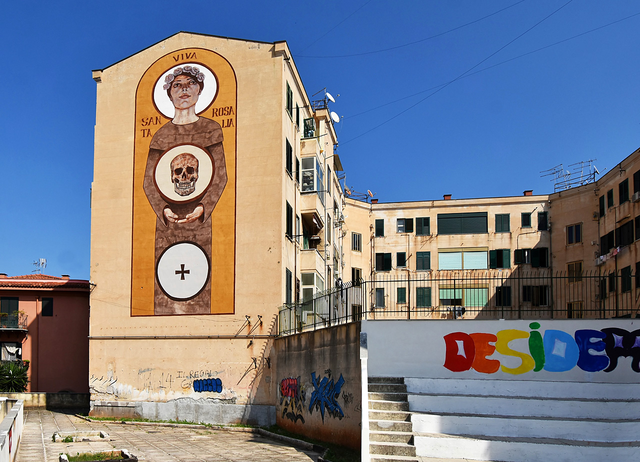 Palermo, Via Antonio Mognitore, 17. Монументальное искусство (мозаики, росписи)